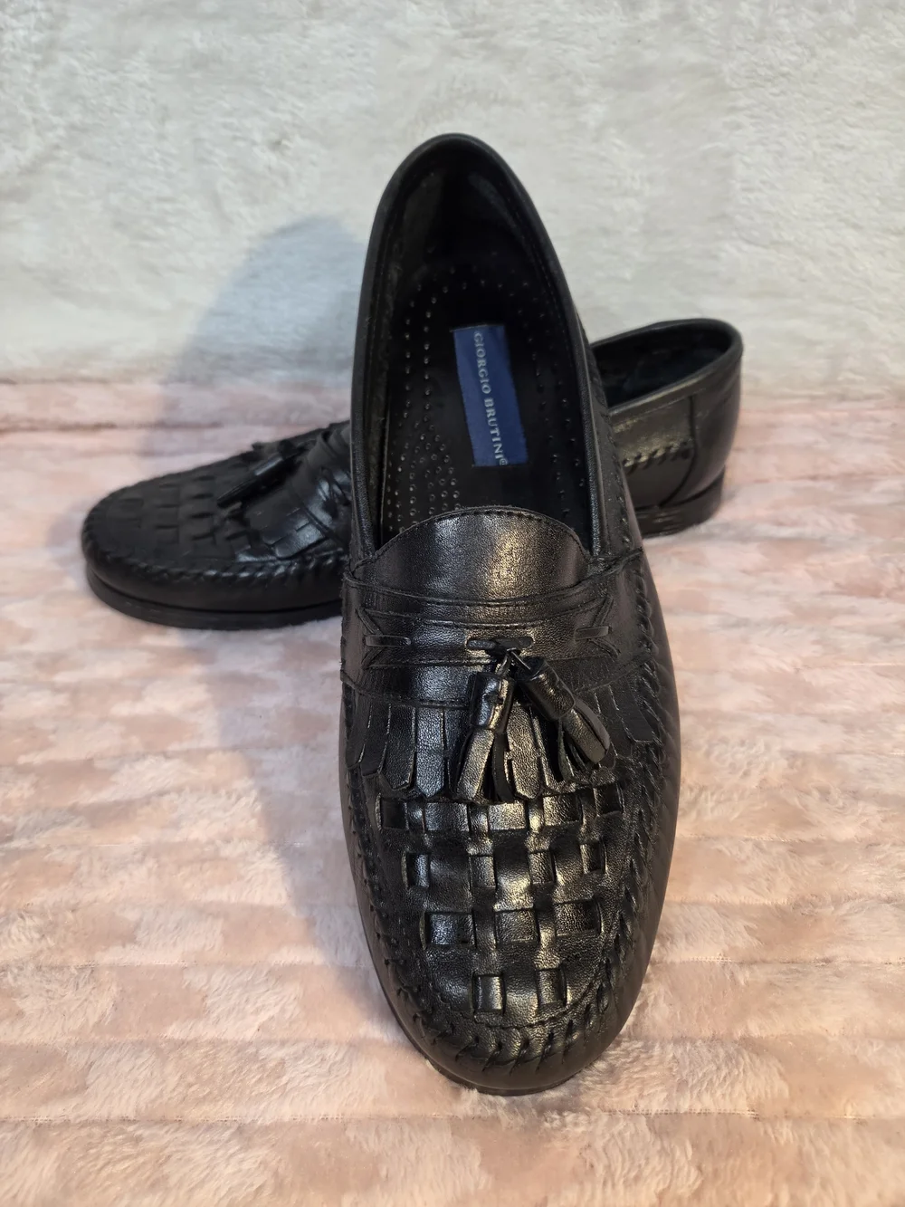 Giorgio Brutini Men’s Black Woven Leather Tassel Loafers